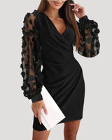 Mini Wrap Dress with Sheer Long Sleeves