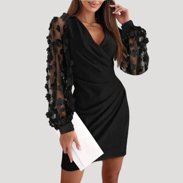 Mini Wrap Dress with Sheer Long Sleeves