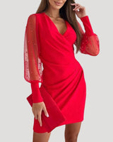 Mini Wrap Dress with Sheer Long Sleeves