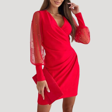 Mini Wrap Dress with Sheer Long Sleeves