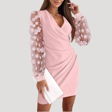 Mini Wrap Dress with Sheer Long Sleeves