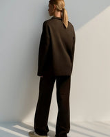 Minimalist Lounge Set with Open Collar Top and Wide Leg Pants
