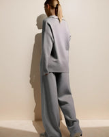 Minimalist Lounge Set with Open Collar Top and Wide Leg Pants
