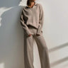 Minimalist Lounge Set with Open Collar Top and Wide Leg Pants