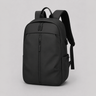 Front view of a minimalist structured backpack with a clean silhouette and front zip pocket