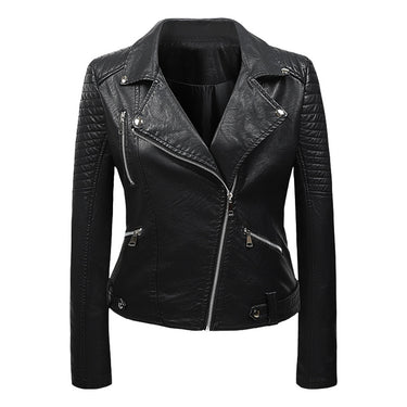 Quilted Leather Biker Jacket with Asymmetric Zip and Ribbed Panels