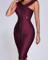 Off Shoulder Bandage Midi Dress with Cut Out Detail