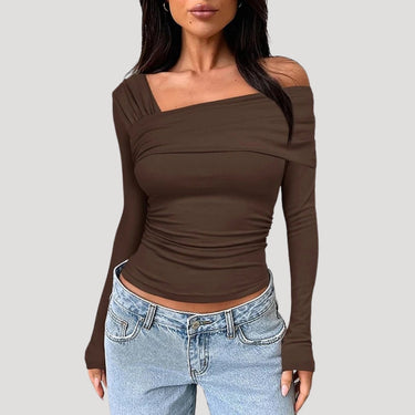 Off Shoulder Long Sleeve Bardot Top with Draped Neckline