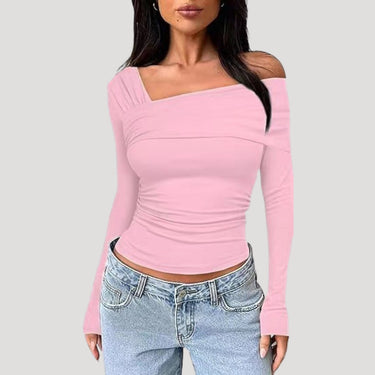 Off Shoulder Long Sleeve Bardot Top with Draped Neckline