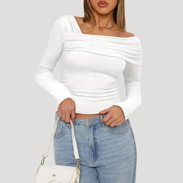 Off Shoulder Long Sleeve Bardot Top with Draped Neckline