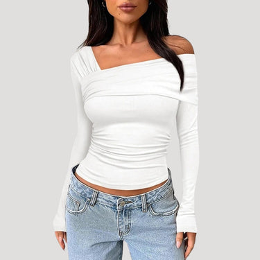 Off Shoulder Long Sleeve Bardot Top with Draped Neckline