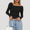 Off Shoulder Long Sleeve Bardot Top with Draped Neckline