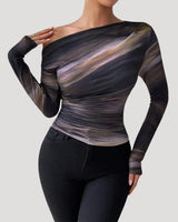 Off Shoulder Mesh Top with Ruched Detail