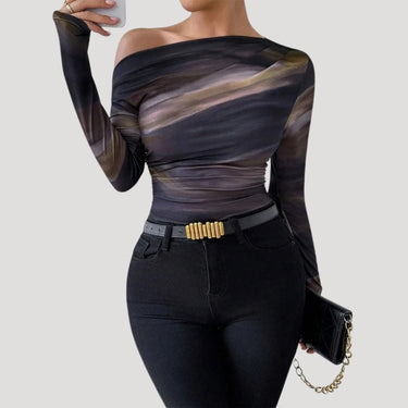 Off Shoulder Mesh Top with Ruched Detail