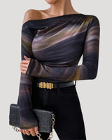 Off Shoulder Mesh Top with Ruched Detail