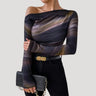 Off Shoulder Mesh Top with Ruched Detail
