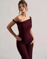 One-Shoulder Flare Jumpsuit with Boat Neck