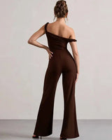 One-Shoulder Flare Jumpsuit with Boat Neck