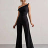 One-Shoulder Flare Jumpsuit with Boat Neck