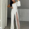 One-Shoulder Flare Jumpsuit with Side Slit and Long Sleeves
