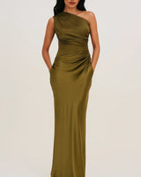 One-Shoulder Maxi Dress with Draped Design