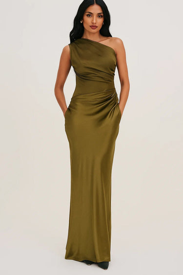 One-Shoulder Maxi Dress with Draped Design