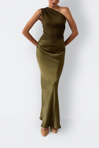 One-Shoulder Maxi Dress with Draped Design
