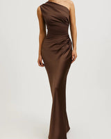 One-Shoulder Maxi Dress with Draped Design