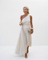 One-Shoulder Occasion Dress with Pleated A-Line Skirt