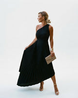 One-Shoulder Occasion Dress with Pleated A-Line Skirt