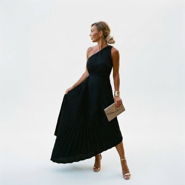 One-Shoulder Occasion Dress with Pleated A-Line Skirt