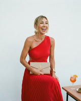 One-Shoulder Occasion Dress with Pleated A-Line Skirt