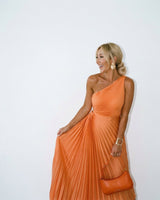 One-Shoulder Occasion Dress with Pleated A-Line Skirt