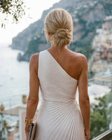 One-Shoulder Occasion Dress with Pleated A-Line Skirt