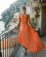 One-Shoulder Occasion Dress with Pleated A-Line Skirt