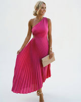 One-Shoulder Occasion Dress with Pleated A-Line Skirt