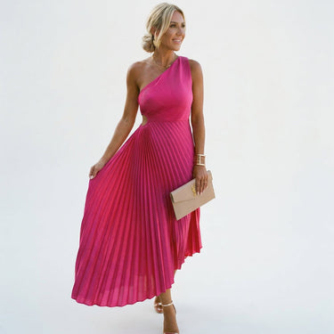 One-Shoulder Occasion Dress with Pleated A-Line Skirt