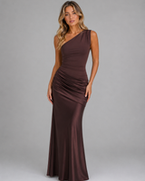 Full-length front view of the dress showing the flowing maxi skirt