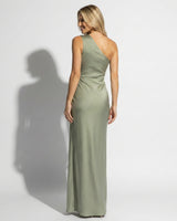 One Shoulder Satin Maxi Dress with Side Slit