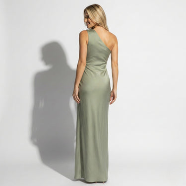 One Shoulder Satin Maxi Dress with Side Slit