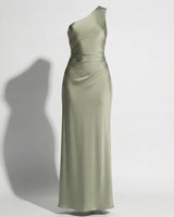 One Shoulder Satin Maxi Dress with Side Slit