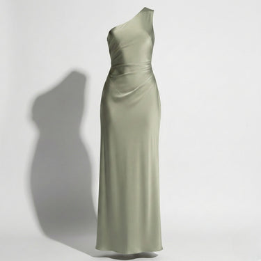 One Shoulder Satin Maxi Dress with Side Slit