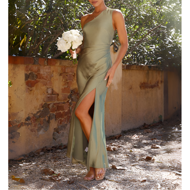 One Shoulder Wedding Guest Maxi Dress with High Side Slit