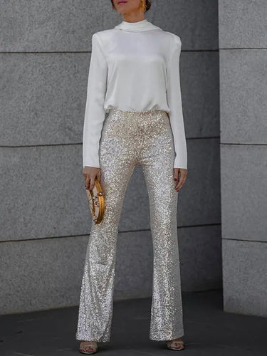 Open-Back Satin Shirt with Long Sleeves