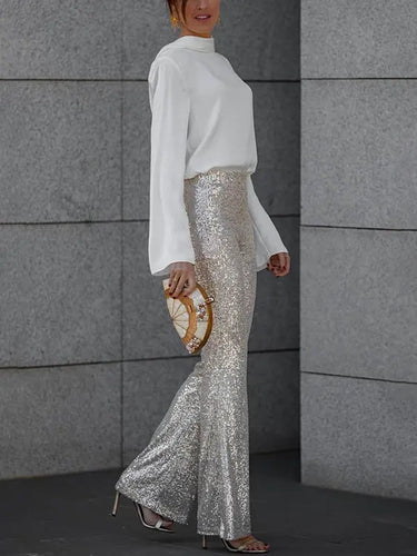 Open-Back Satin Shirt with Long Sleeves
