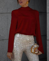 Open-Back Satin Shirt with Long Sleeves