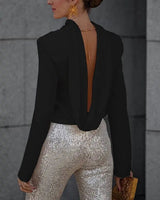 Open-Back Satin Shirt with Long Sleeves