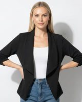 Open Front Blazer with Draped Lapel