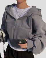 Oversized Cropped Zip Up Hoodie