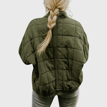 Oversized Quilted Jacket with Zip-Front Closure